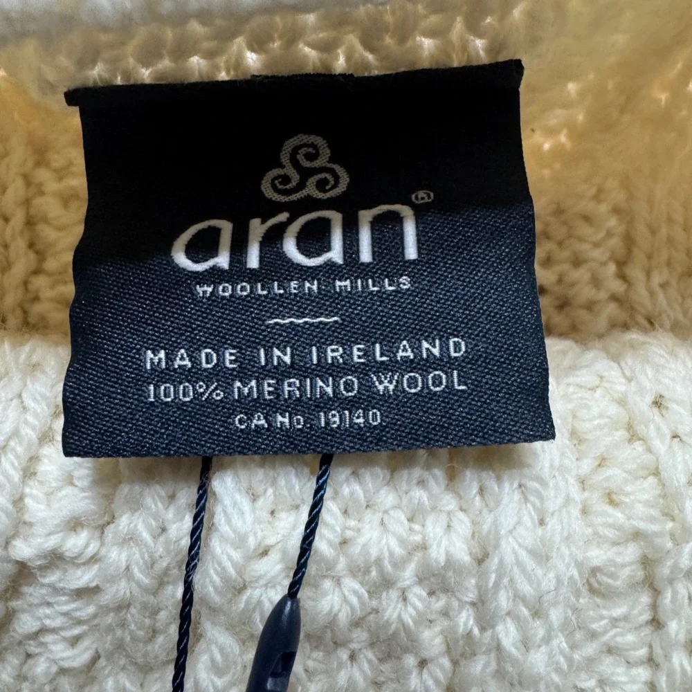 Aran Woollen Mills Kids Merino Wool Cable Knit Pinafore Dress Cream B175 LRG